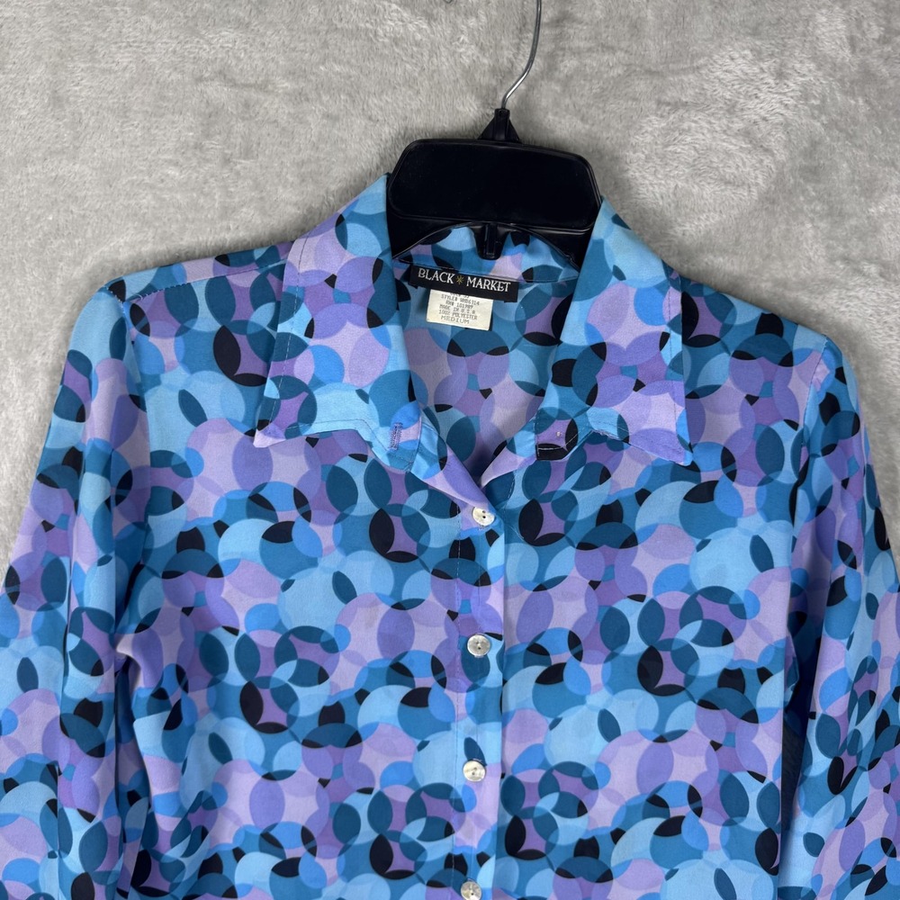 Black Market Shirt Womens Medium Blue Purple Geometric Button Up Long Sleeve USA - Picture 3 of 11